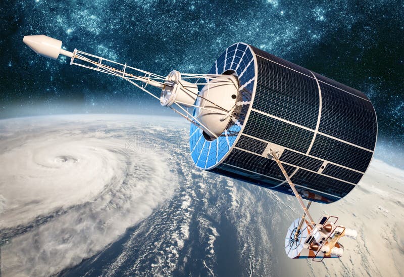 Space satellite monitoring from earth orbit weather from space, hurricane, Typhoon on planet earth