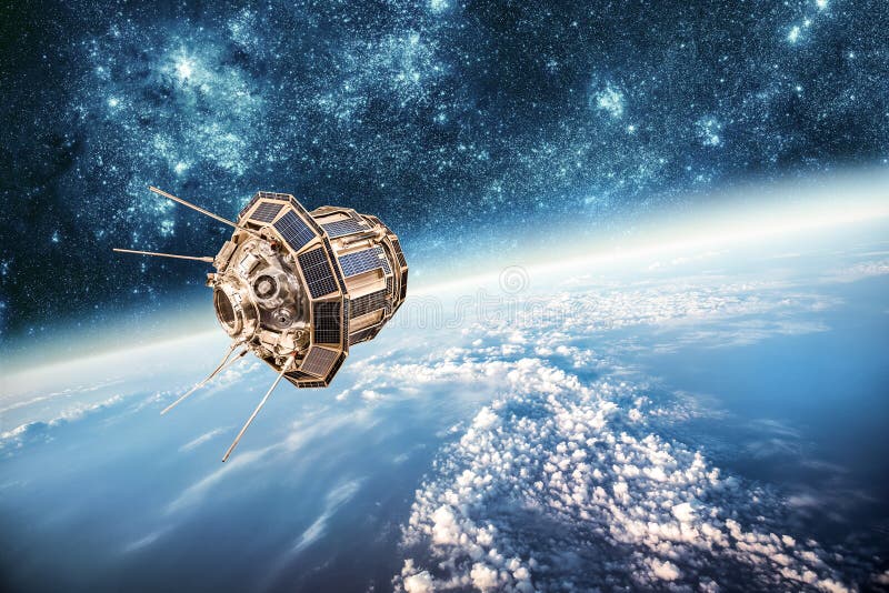 Space satellite over the planet earth stock image Space satellite over the planet earth stock image