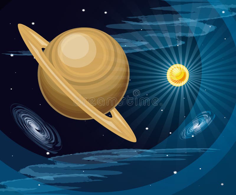 Space with saturn planet universe scene royalty free illustration