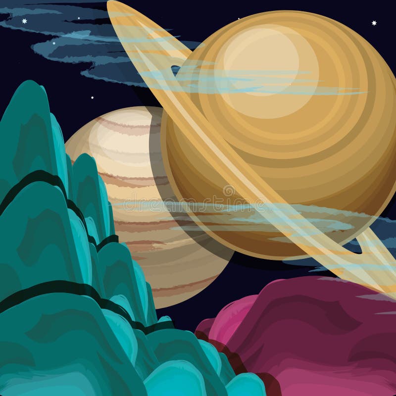 Space with saturn planet universe scene stock illustration