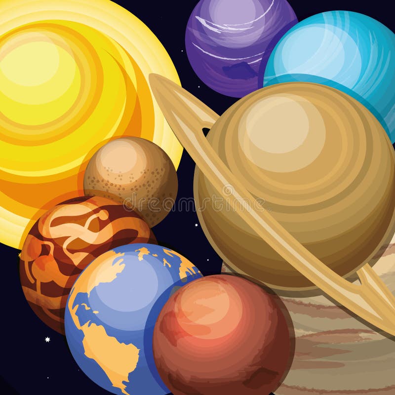 Space with set of planets universe scene stock illustration