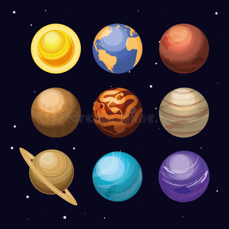 Space with set of planets universe scene vector illustration