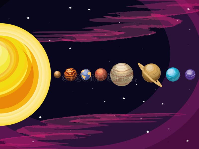 Space with set of planets universe scene stock illustration