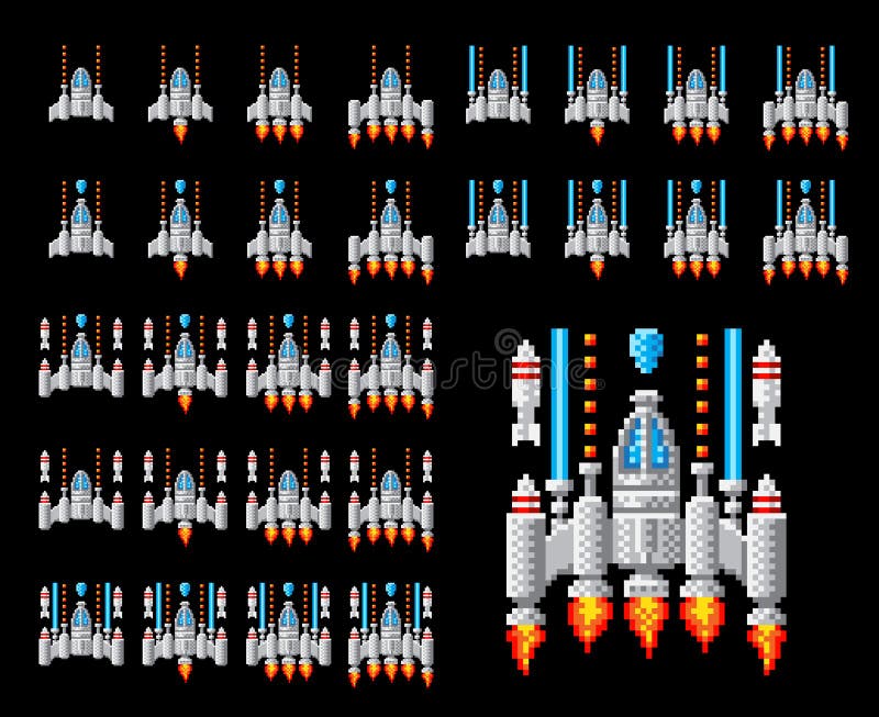 Space Ship Pixel Art Video Arcade Game Cartoon