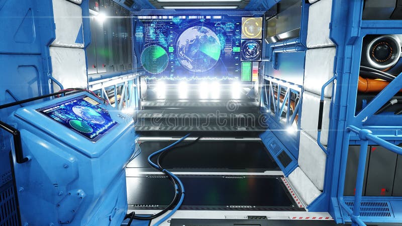 Space ship futuristic interior. Sci fi view. 3d rendering. royalty free illustration Space ship futuristic interior. Sci fi view. 3d rendering. royalty free illustration