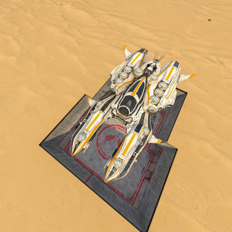 Space ship side view on desert