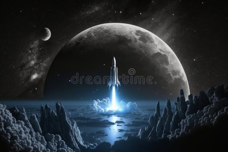 Space Ship Taking Off from the Generative AI Stock Photo