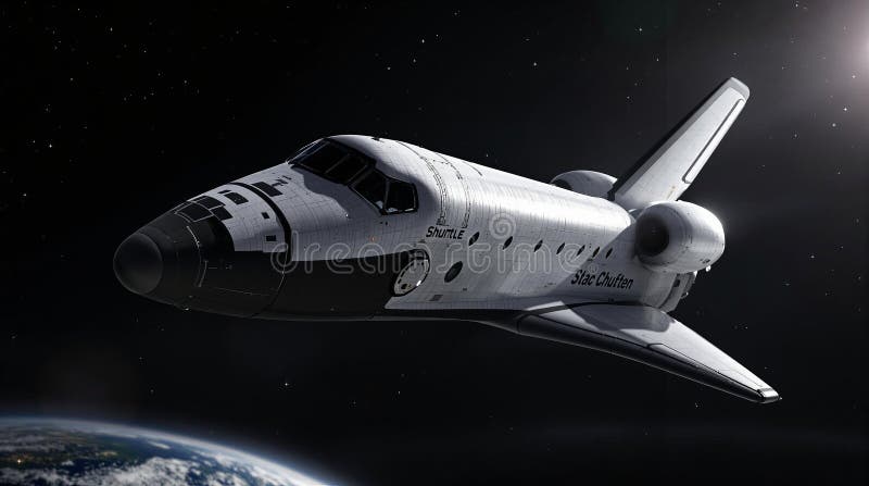 Space shuttle in orbit: exploring outer space with advanced technology stock images