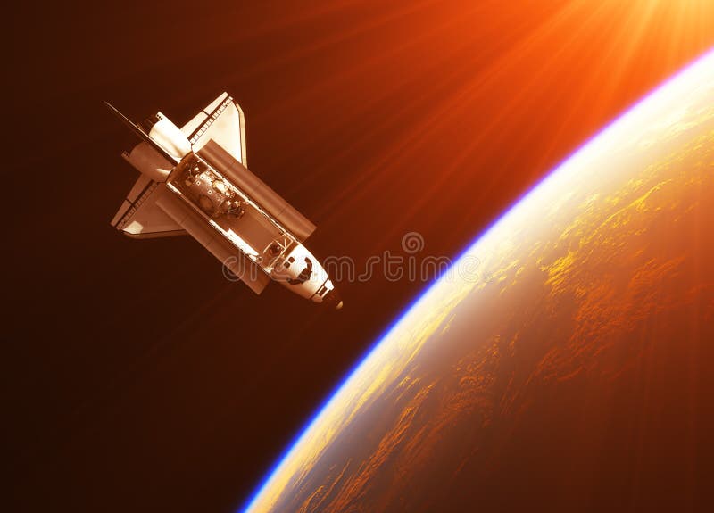 Space Shuttle In The Rays Of Sun Stock Illustration - Illustration Of ...