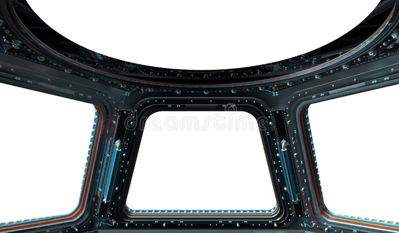 Space station window 3D rendering vector illustration
