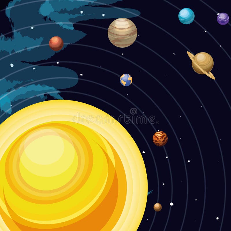 Space with sun universe scene vector illustration