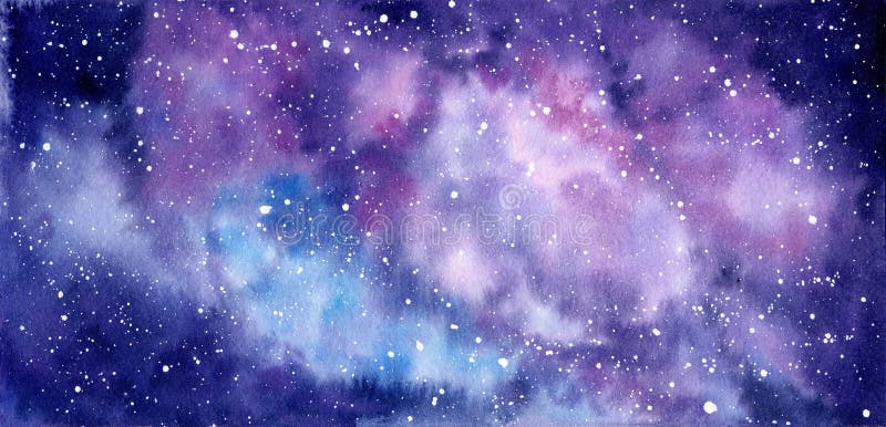 Space watercolor hand painted background. Abstract galaxy painting.