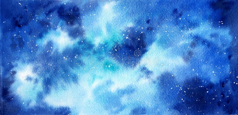 Space watercolor hand painted background. Abstract galaxy painting.