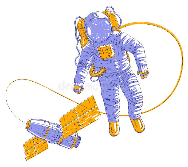 Astronaut in spacesuit floating in weightlessness, spaceman in open space  realistic vector illustration isolated over white background. Stock Vector