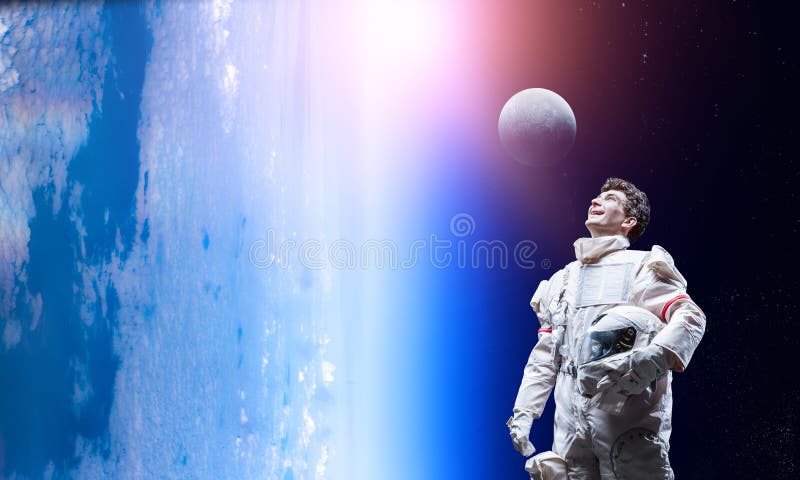 Spaceman and the Planet Earth Abstract Theme Stock Photo - Image of ...