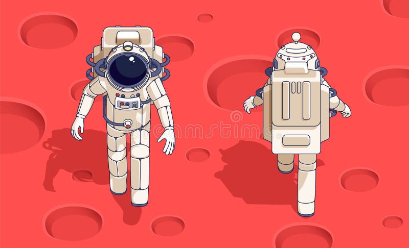 Spaceman in spacesuit on planet surface front and back view royalty free illustration