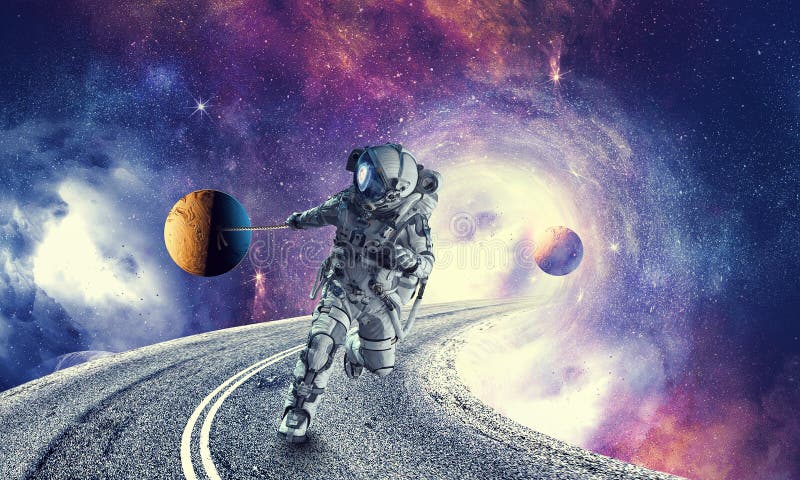 Spaceman steal planet. Mixed media