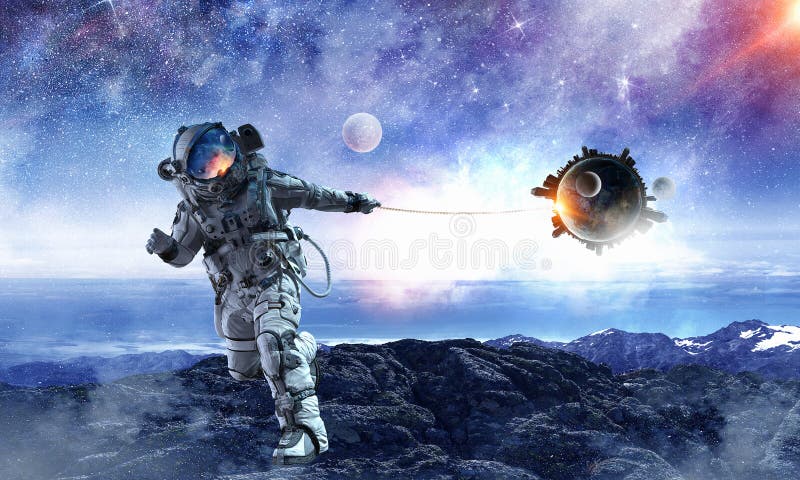 Spaceman steal planet. Mixed media