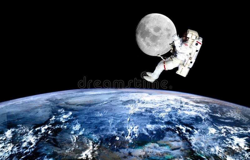 Spaceman wiitch mission wireless internet on moon royalty free stock photo