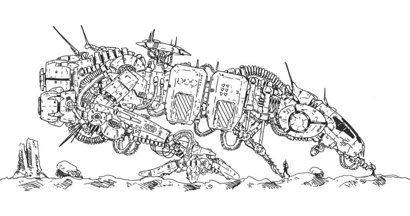 Spaceship Art Drawing Sketch Illustration Stock Illustration