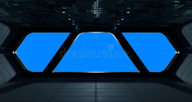 Spaceship futuristic interior with window view stock illustration