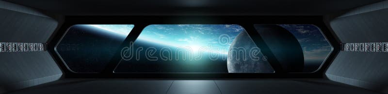 Spaceship futuristic interior with view on planet Earth vector illustration Spaceship futuristic interior with view on planet Earth vector illustration