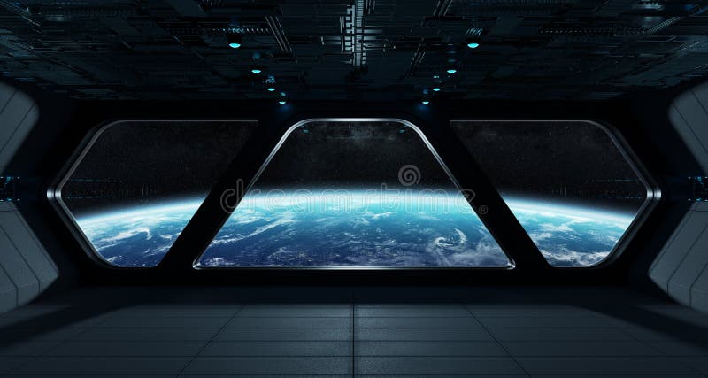 Spaceship Futuristic Interior with View on Planet Earth Stock Illustration  - Illustration of rendering, inside: 108032923