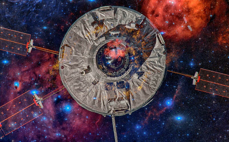 Spaceship in outer space against the background of the nebula. Elements of this image furnished by NASA royalty free stock photos Spaceship in outer space against the background of the nebula. Elements of this image furnished by NASA royalty free stock photos