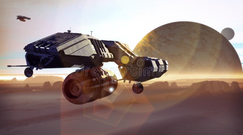 Spaceship and planet vector illustration