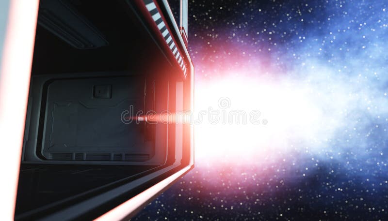 Spaceship room, corridor. Futuristic view of the earth. 3d rendering. vector illustration