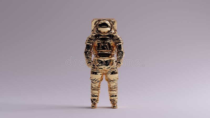 Spacesuitkosmonaut der Goldastronaut Spacesuit nächsten generation mit hellgrauem Hintergrund n stock abbildung