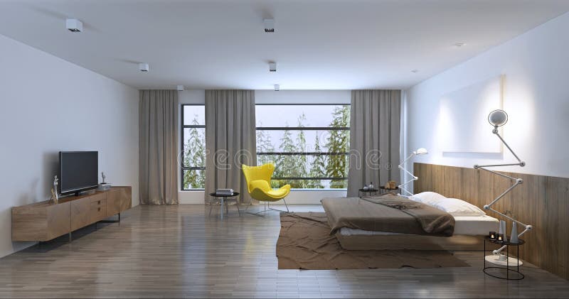 Spacious bedroom with balcony royalty free illustration