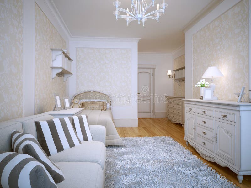 Spacious bedroom classic style royalty free illustration