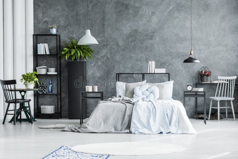 Spacious bedroom interior with chair vector illustration