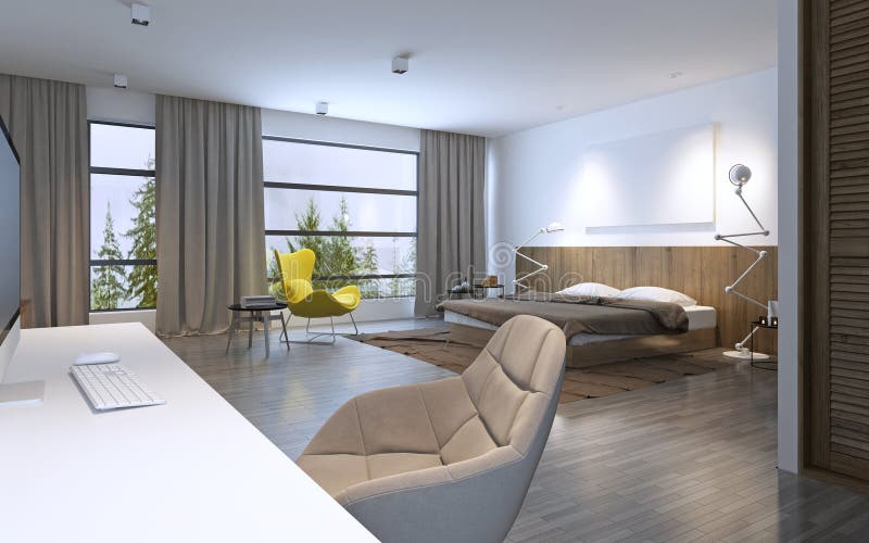 Spacious bedroom modern style vector illustration