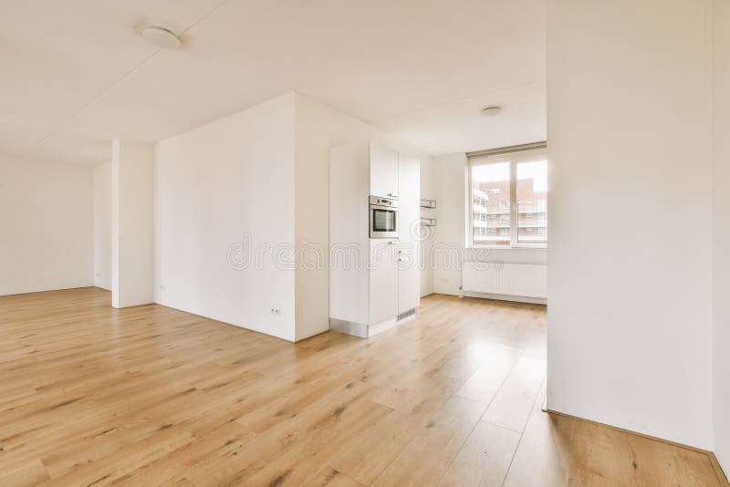 Spacious bright empty room with large windows royalty free stock images