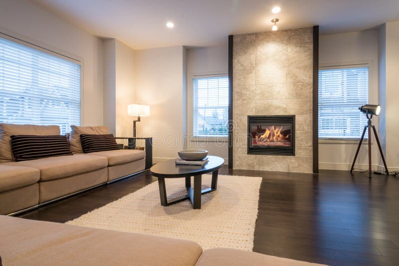 Spacious bright living room interior stock image