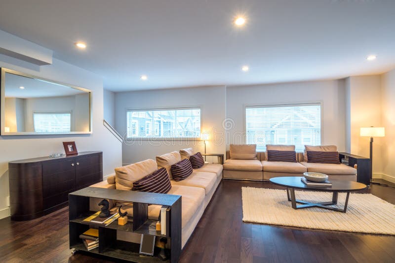 Spacious bright living room interior stock photography