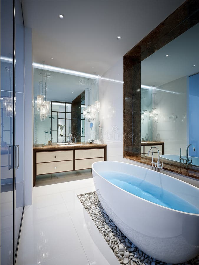 Spacious and Bright Modern Bathroom Stock Photo Image of backlight