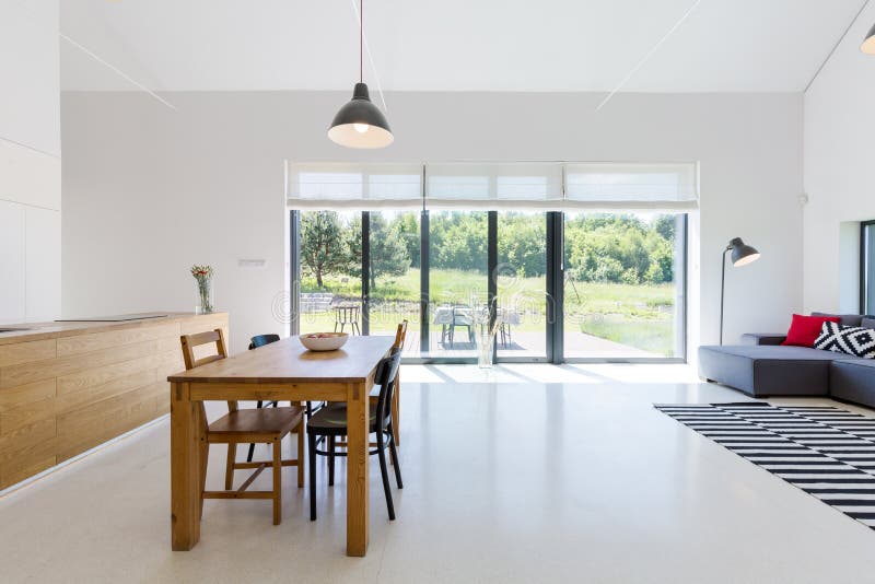Open space with dining area stock photos Open space with dining area stock photos