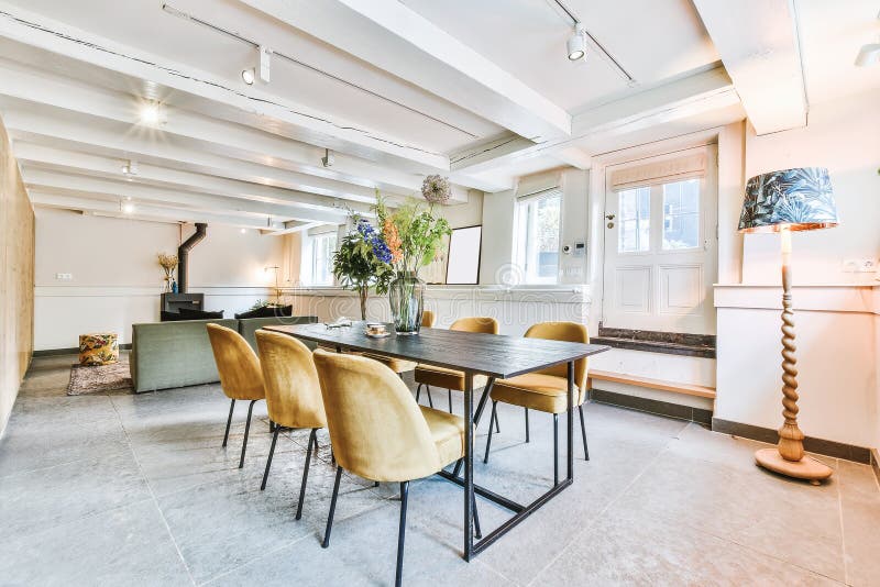 Spacious dining room stock image. Image of clean, elegance 219714591