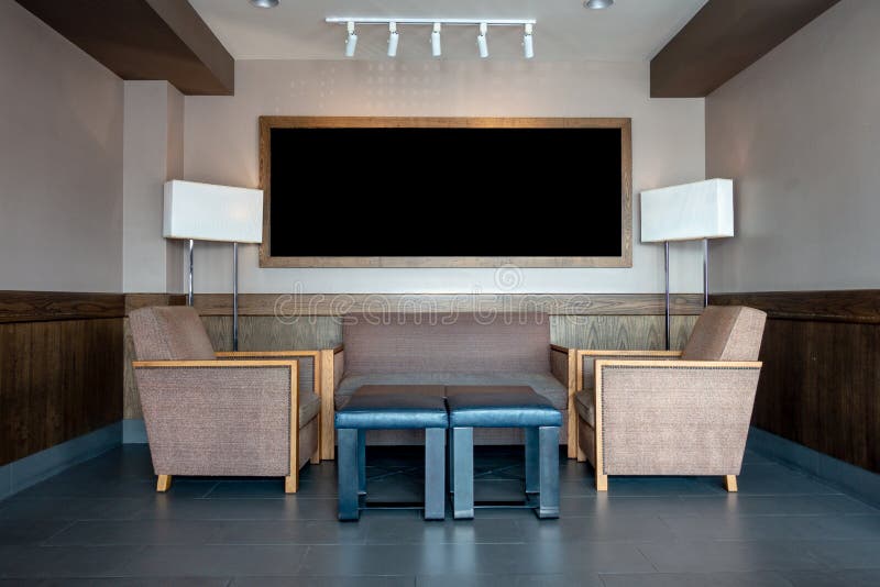 Spacious living room ,corner sofa style. chalkboard copy space stock image