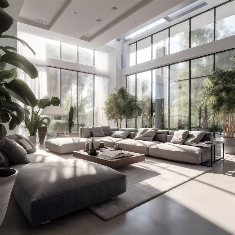 Spacious Living Room in Luxury Villa with Sunlight. AI Generated Stock ...