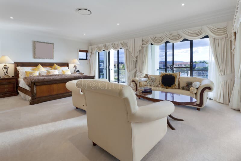 Download Spacious master bedroom stock photo. Image of curtain - 25041350