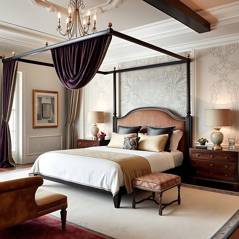 A Spacious Master Bedroom with a Canopy Bed, Luxurious Textiles, and a ...
