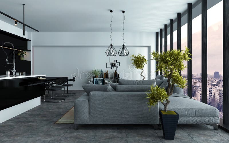 Spacious modern open-plan living room royalty free stock photos Spacious modern open-plan living room royalty free stock photos