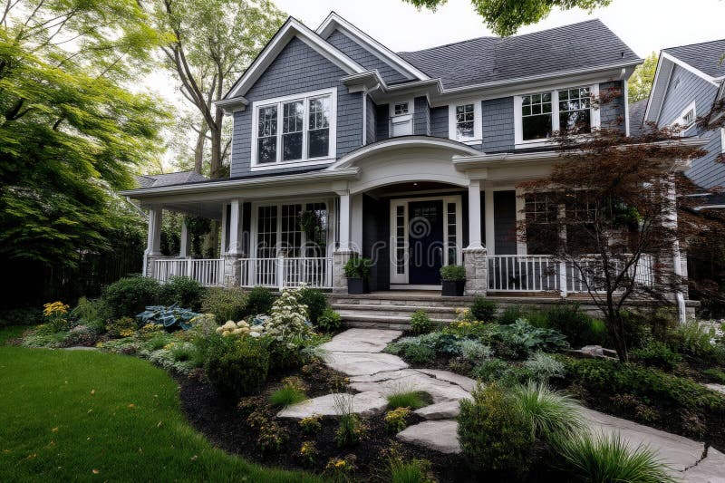 A spacious residence featuring numerous windows along with a gray roof royalty free stock images