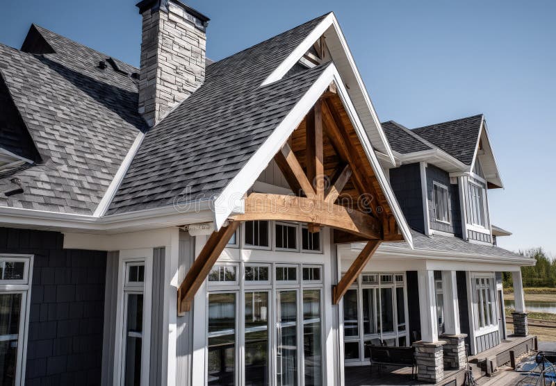 A spacious residence featuring numerous windows along with a gray roof royalty free stock photos