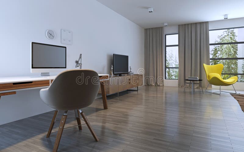 Spacious Room with Work Area Stock Image Image of apartment, comfort