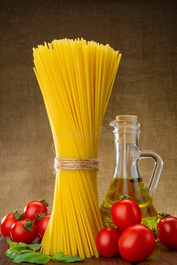 Spaghetti with Basil, Tomato Oil Stock Photo Image of nutrition